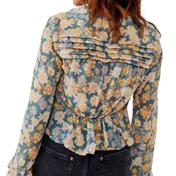 FREE PEOPLE x REVOLVE Maybel Happy Combo Ruffled Tie Front Chiffon Top NWT - Picture 5 of 13